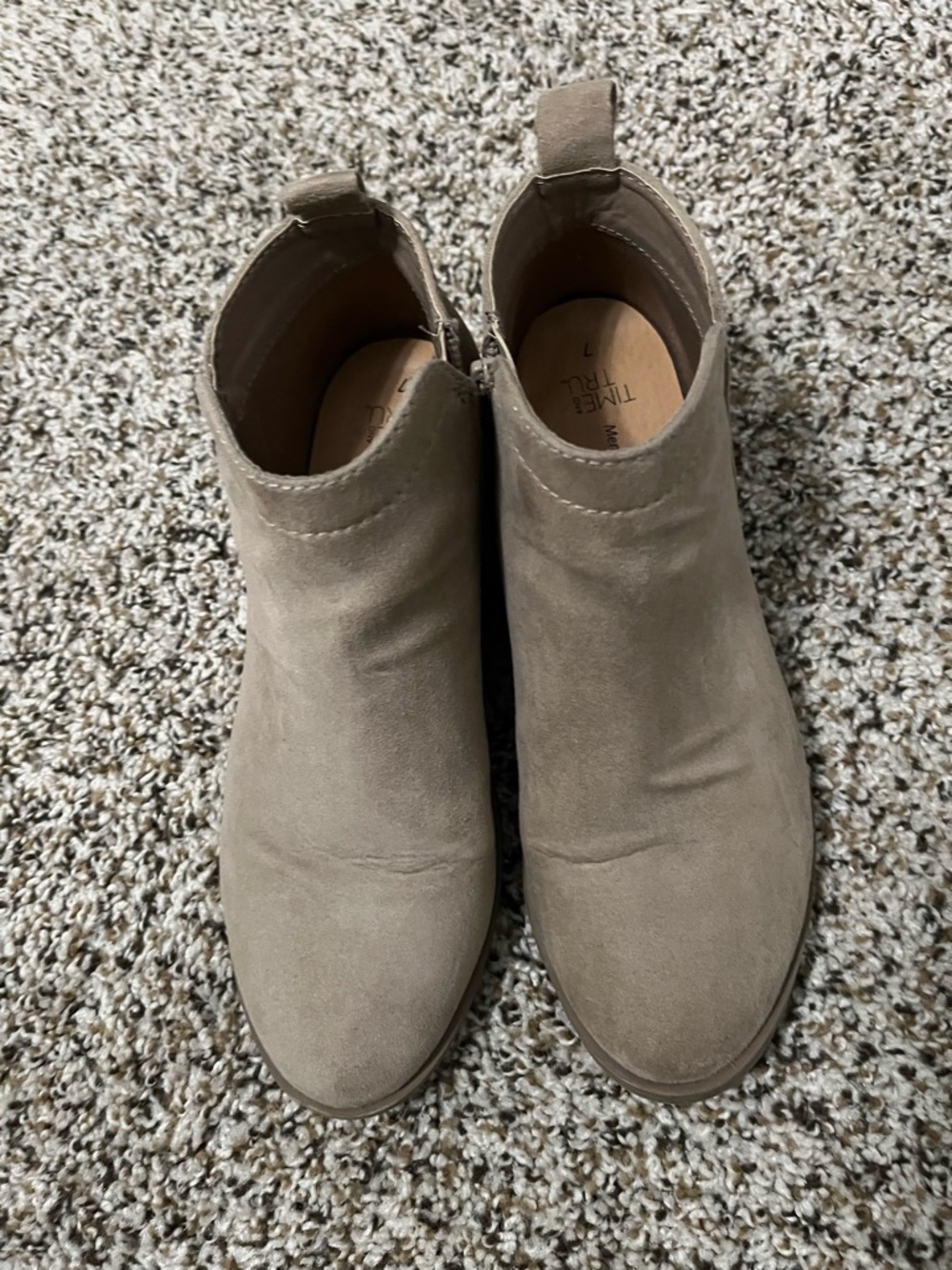 Time and Tru Taupe Suede Ankle Booties